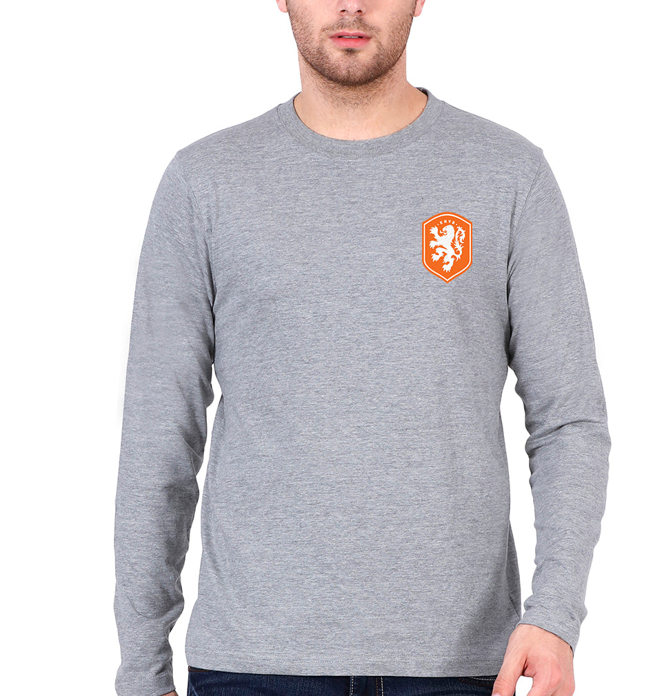 Netherlands Football Full Sleeves T-Shirt for Men-S(38 Inches)-Grey Melange-Ektarfa.online