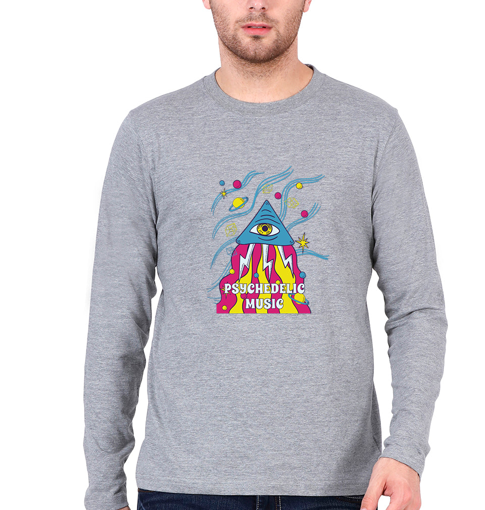 Psychedelic Music Full Sleeves T-Shirt for Men-Grey Melange-Ektarfa.online