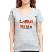 Load image into Gallery viewer, Nirbhau Nirvair T-Shirt for Women-XS(32 Inches)-Grey Melange-Ektarfa.online
