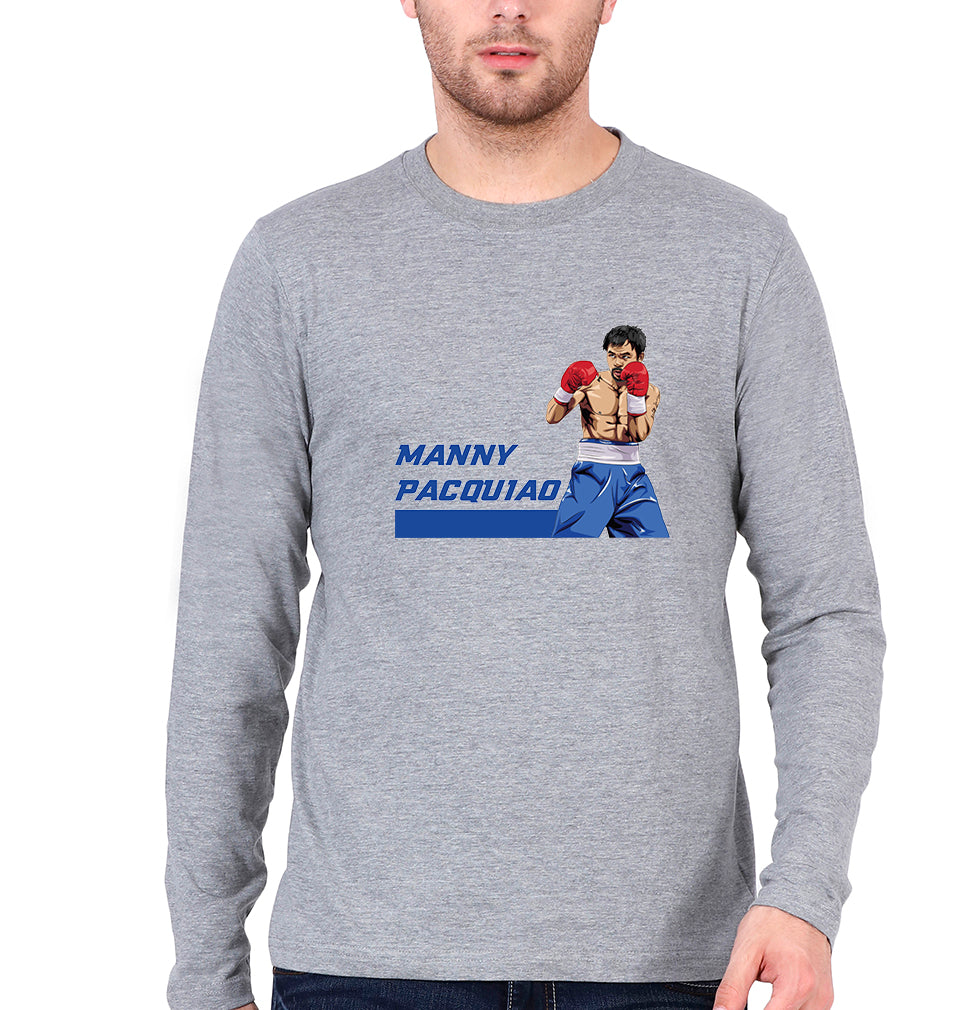 Manny Pacquiao Full Sleeves T-Shirt for Men-S(38 Inches)-Grey Melange-Ektarfa.online