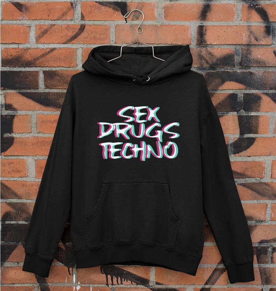 Sex Drugs Techno Hoodie Sweatshirt For Men-L(44 Inches)-Black-Ektarfa.co.in