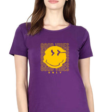 Load image into Gallery viewer, Good Vibes Emoji T-Shirt for Women-Purple-Ektarfa.online

