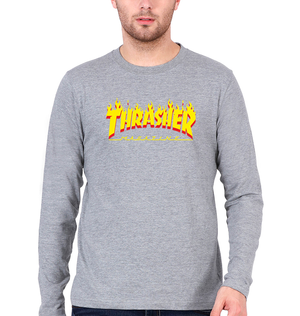 Thrasher Magzine Full Sleeves T-Shirt for Men-Grey Melange-Ektarfa.online