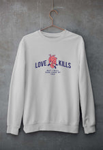 Load image into Gallery viewer, Love Kills Unisex Sweatshirt for Men/Women-S(40 Inches)-Grey Melange-Ektarfa.online
