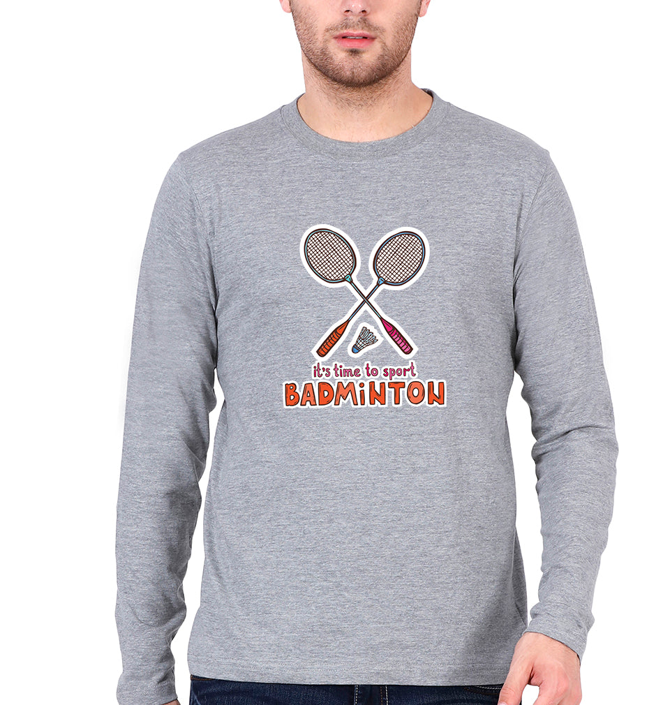 Badminton Full Sleeves T-Shirt for Men-Grey Melange-Ektarfa.online