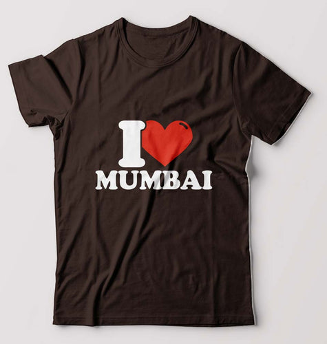 I Love Mumbai T-Shirt for Men-S(38 Inches)-Coffee Brown-Ektarfa.online