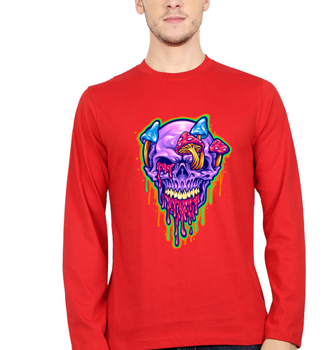 Trippy Psychedelic Skull Full Sleeves T-Shirt for Men-Red-Ektarfa.online
