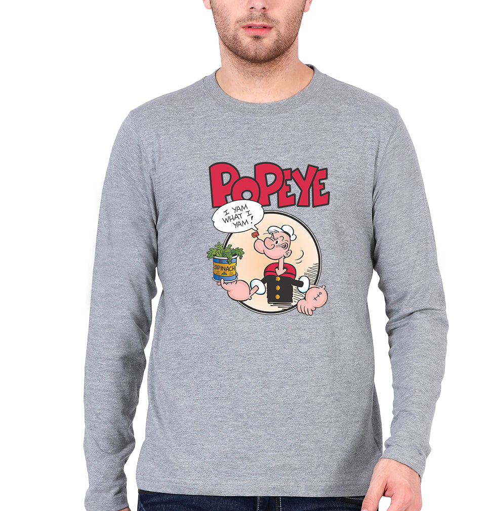 Popeye Full Sleeves T-Shirt for Men-Grey Melange-Ektarfa.online