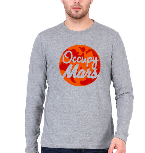Occupy Mars Elon Musk Full Sleeves T-Shirt for Men-Grey Melange-Ektarfa.online