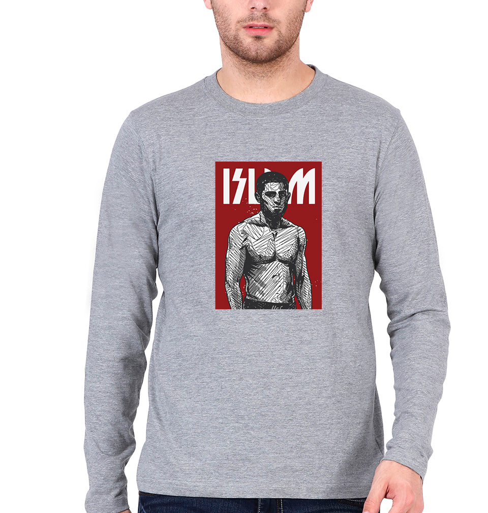 Islam Makhachev Full Sleeves T-Shirt for Men-Grey Melange-Ektarfa.online