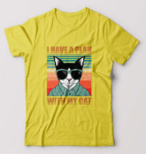 Load image into Gallery viewer, Cat T-Shirt for Men-S(38 Inches)-Yellow-Ektarfa.online
