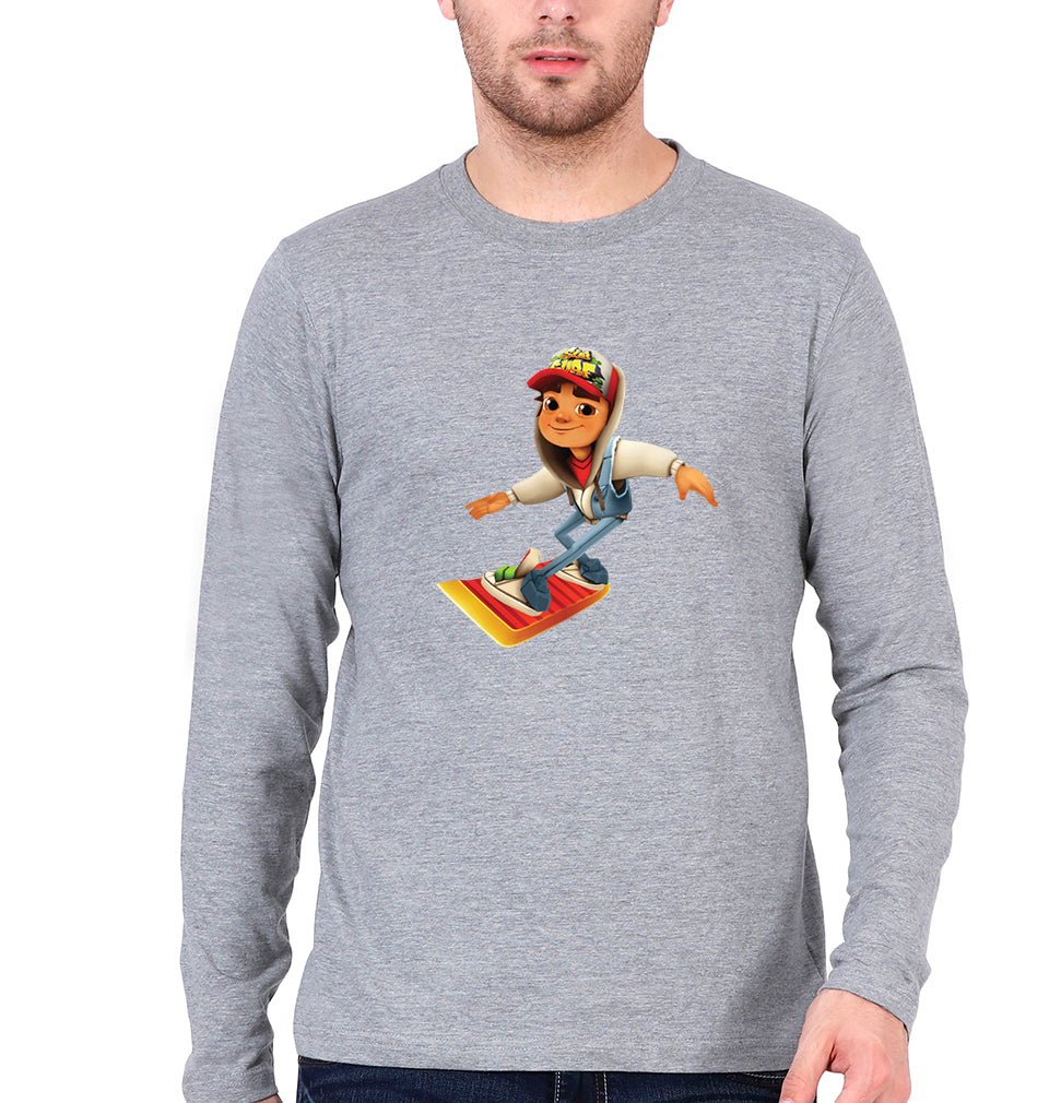 Subway Surfers Full Sleeves T-Shirt for Men-S(38 Inches)-Grey Melange-Ektarfa.online