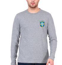 Load image into Gallery viewer, Brazil Football Full Sleeves T-Shirt for Men-S(38 Inches)-Grey Melange-Ektarfa.online
