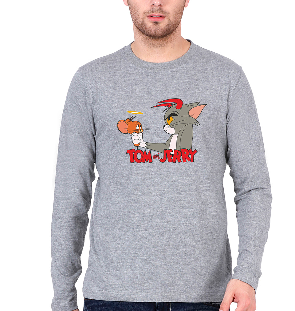 Tom and Jerry Full Sleeves T-Shirt for Men-S(38 Inches)-Grey Melange-Ektarfa.online