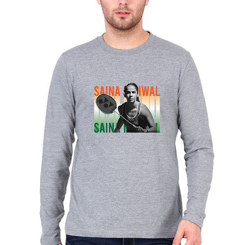 Saina Nehwal Full Sleeves T-Shirt for Men-Grey Melange-Ektarfa.online
