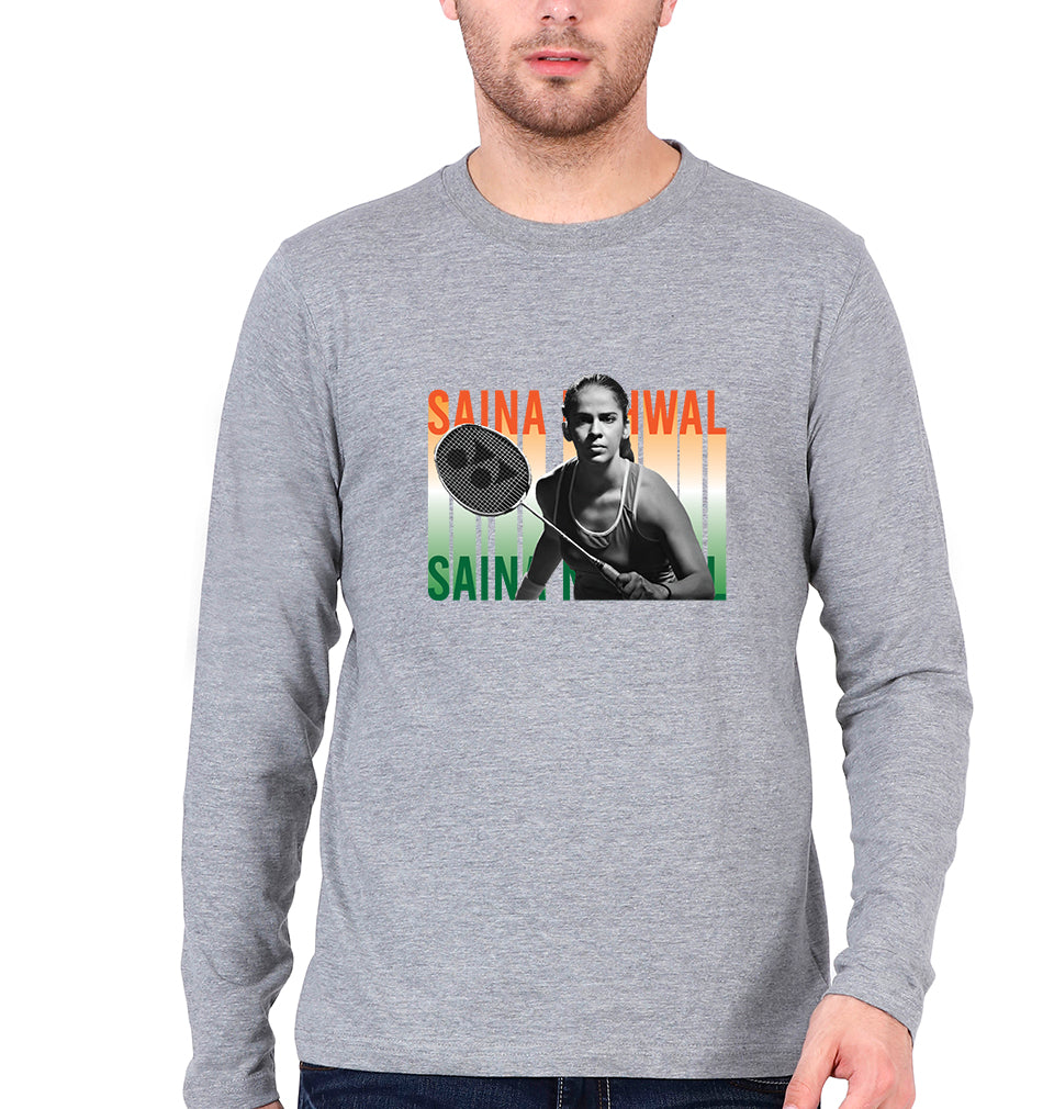 Saina Nehwal Full Sleeves T-Shirt for Men-Grey Melange-Ektarfa.online