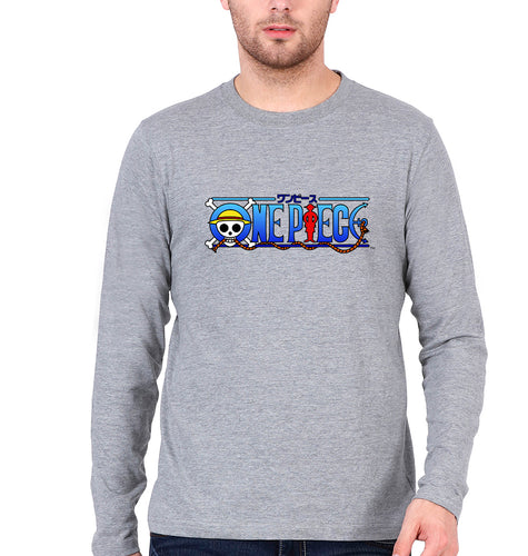 One Piece Full Sleeves T-Shirt for Men-Grey Melange-Ektarfa.online