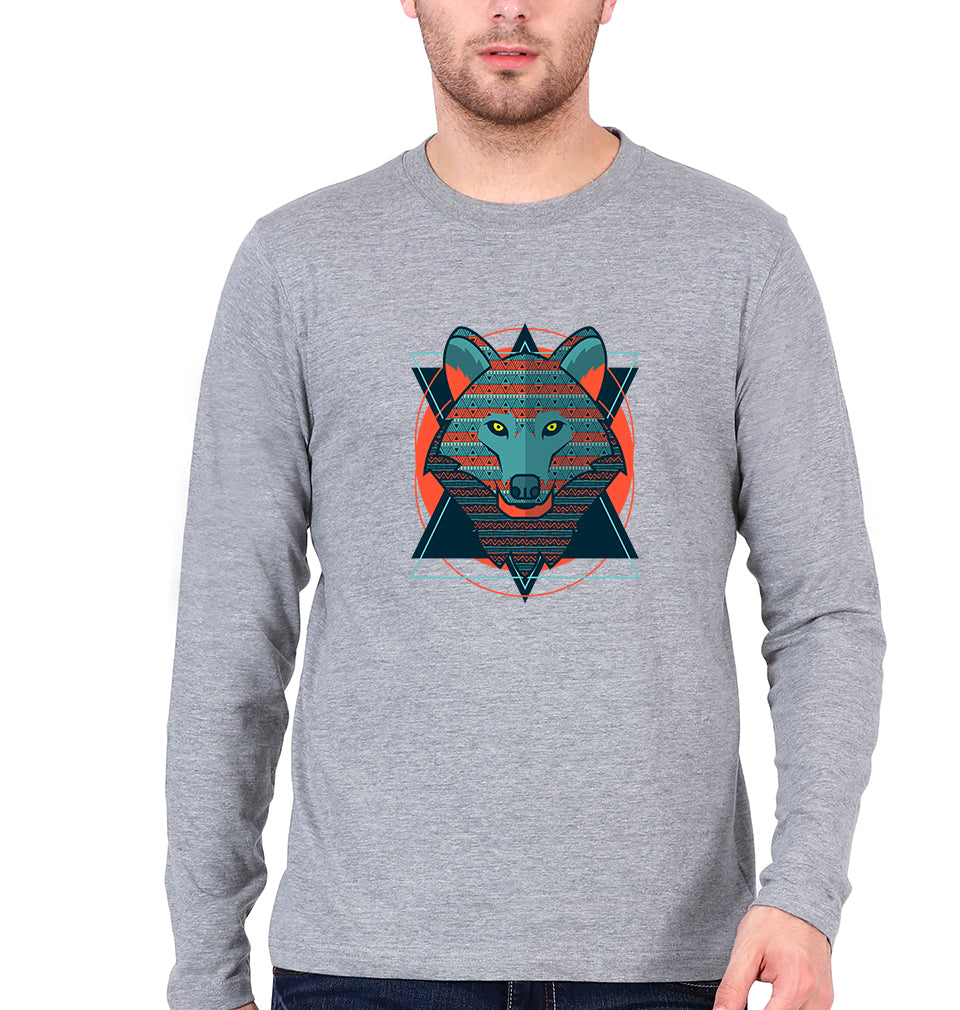 Fox Wolf Full Sleeves T-Shirt for Men-Grey Melange-Ektarfa.online