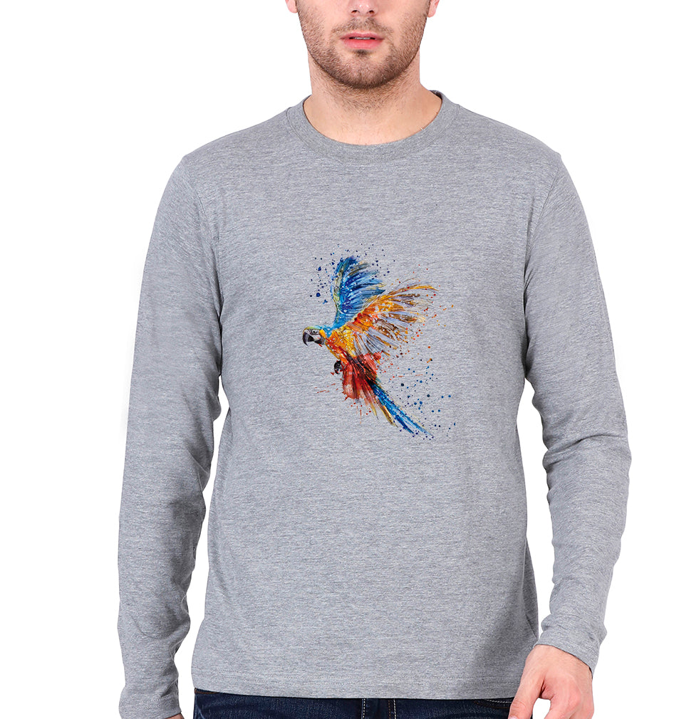Parrot Full Sleeves T-Shirt for Men-Grey Melange-Ektarfa.online