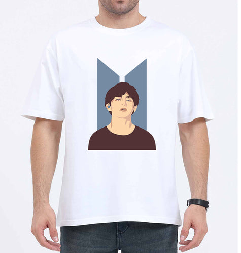 V-BTS(K-Pop) Oversized T-Shirt for Men-White-Ektarfa.online