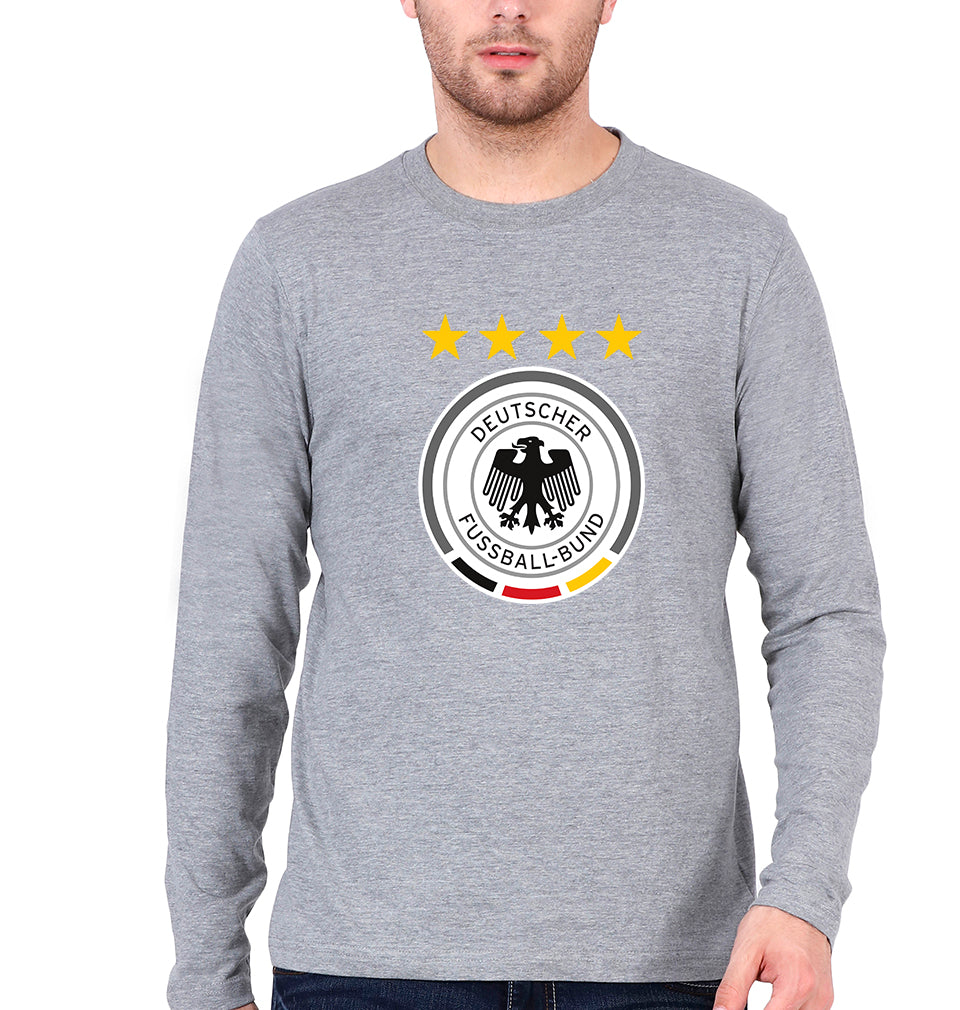 Germany Football Full Sleeves T-Shirt for Men-S(38 Inches)-Grey Melange-Ektarfa.online