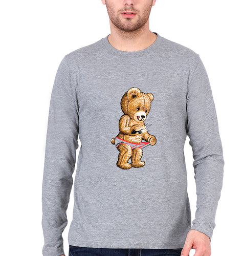 Domrebel Bear Full Sleeves T-Shirt for Men-Grey Melange-Ektarfa.online