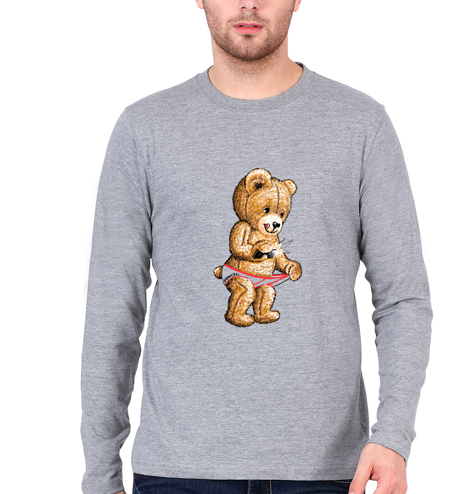 Domrebel Bear Full Sleeves T-Shirt for Men-Grey Melange-Ektarfa.online