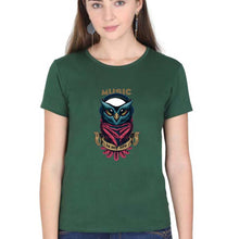 Load image into Gallery viewer, Owl Music T-Shirt for Women-XS(32 Inches)-Dark Green-Ektarfa.online
