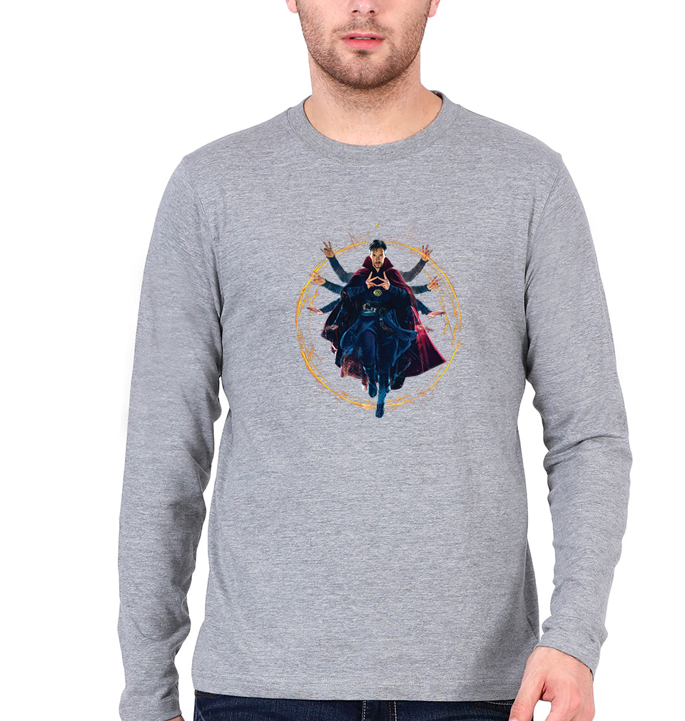 Doctor Strange Superhero Full Sleeves T-Shirt for Men-S(38 Inches)-Grey Melange-Ektarfa.online