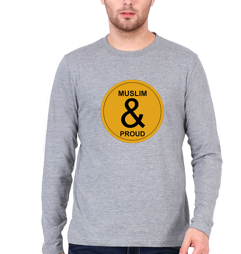 Muslim Full Sleeves T-Shirt for Men-S(38 Inches)-Grey Melange-Ektarfa.online