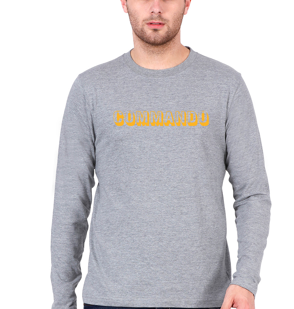 Commando Full Sleeves T-Shirt for Men-Grey Melange-Ektarfa.online