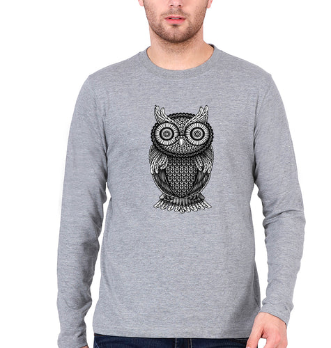 Owl Full Sleeves T-Shirt for Men-Grey Melange-Ektarfa.online