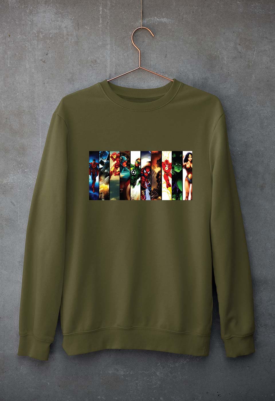 Superhero Unisex Sweatshirt for Men/Women-S(40 Inches)-Olive Green-Ektarfa.online