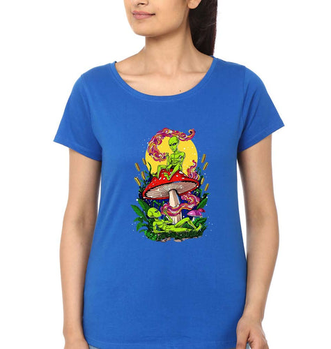 Trippy Psychedelic Weed Stoned T-Shirt for Women-Royal Blue-Ektarfa.online
