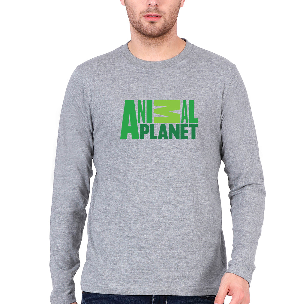 Animal Planet Full Sleeves T-Shirt for Men-S(38 Inches)-Grey Melange-Ektarfa.online