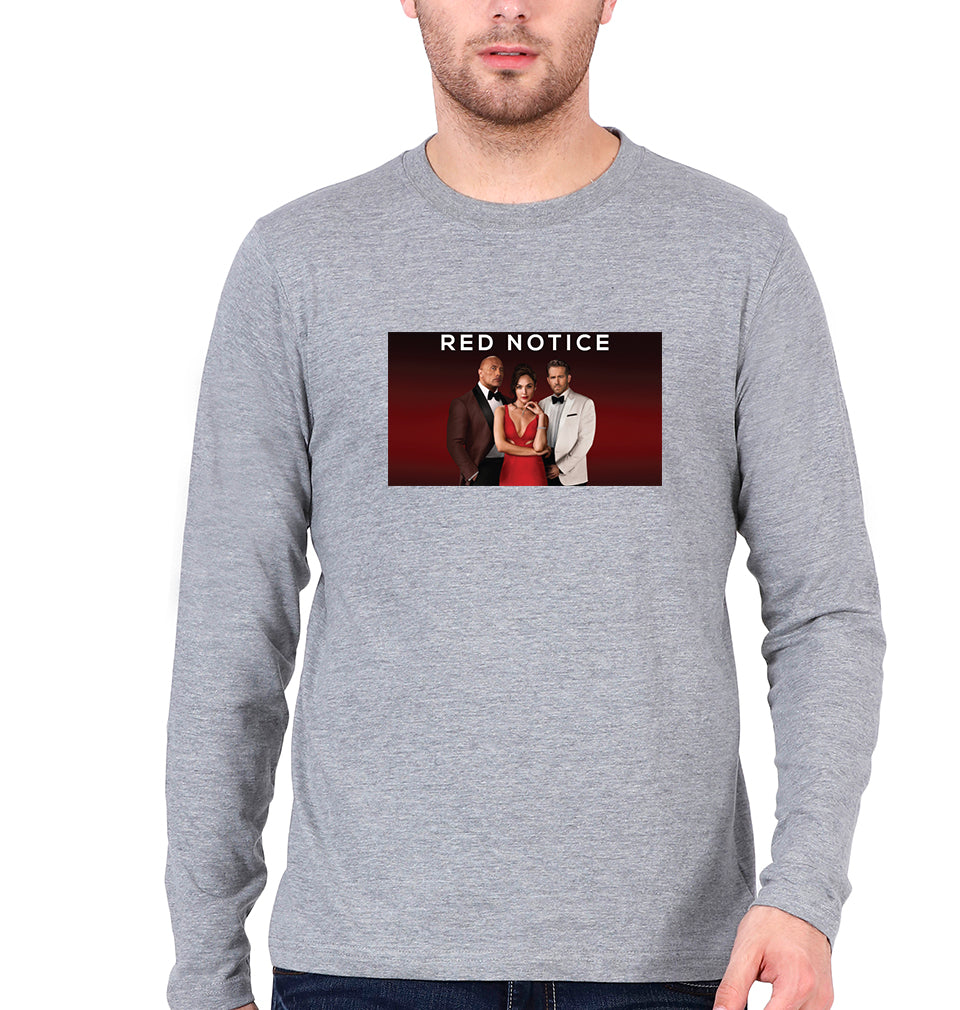Red Notice Full Sleeves T-Shirt for Men-S(38 Inches)-Grey Melange-Ektarfa.online