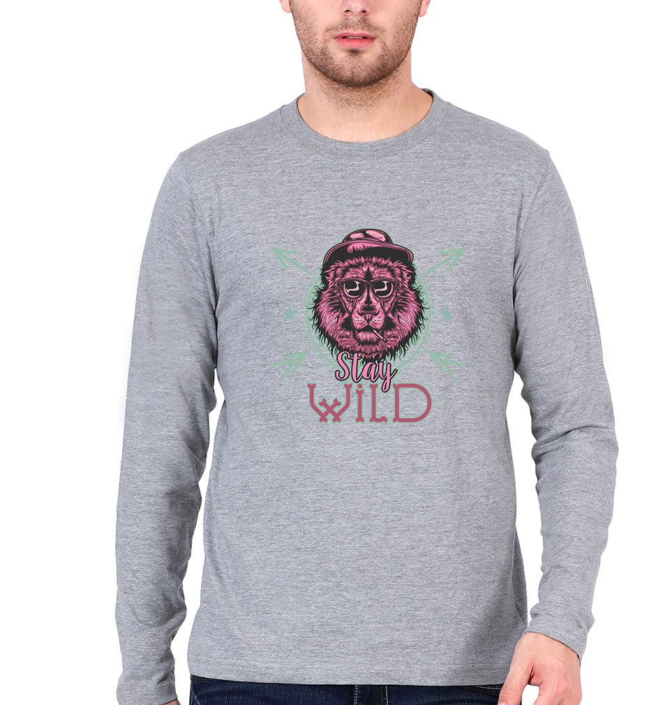 Stay Wild Full Sleeves T-Shirt for Men-S(38 Inches)-Grey Melange-Ektarfa.online