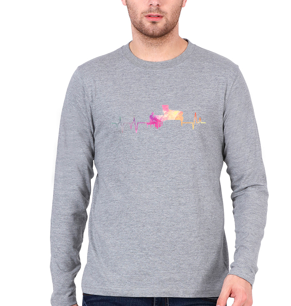 Piano Full Sleeves T-Shirt for Men-Grey Melange-Ektarfa.online