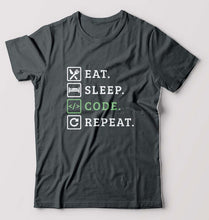 Load image into Gallery viewer, Eat Sleep Code Repeat T-Shirt for Men-S(38 Inches)-Steel grey-Ektarfa.online
