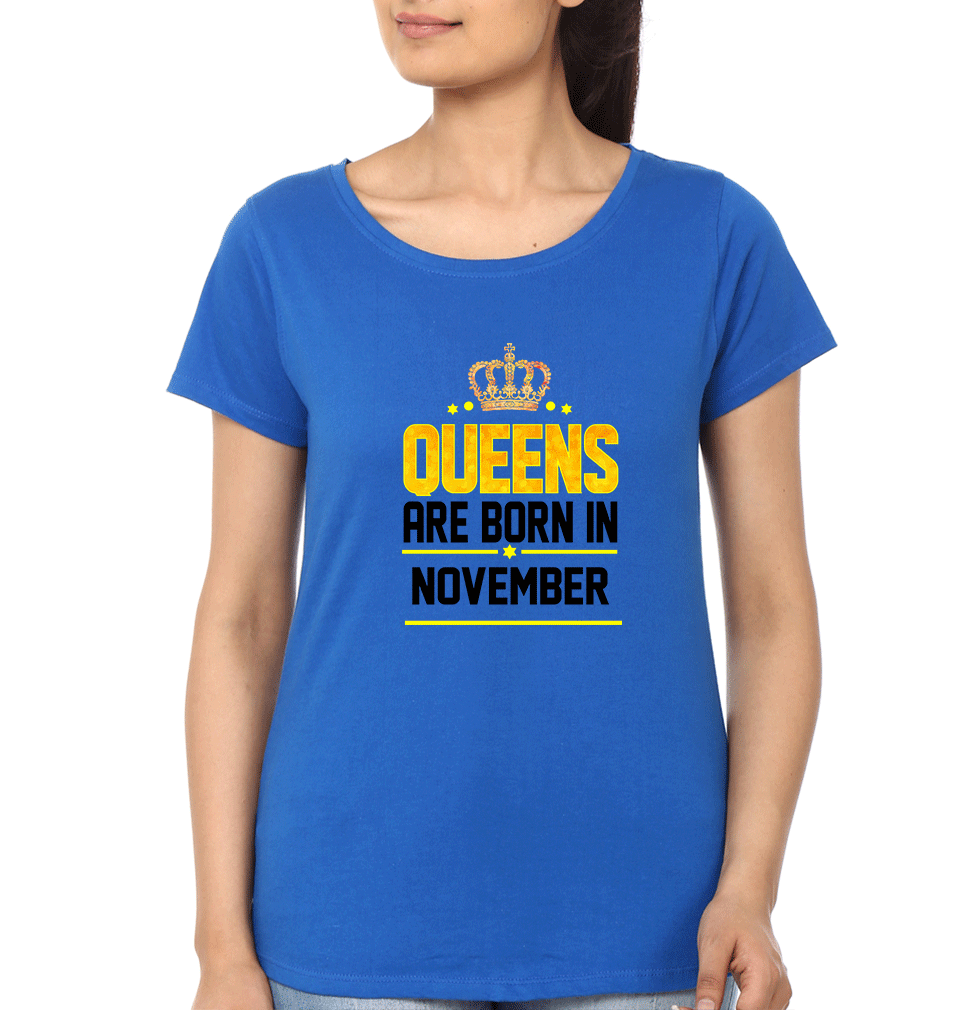 Queens Are Born In November T-Shirt for Women-Royal Blue-Ektarfa.online