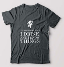 Load image into Gallery viewer, GOT Game of Thrones I Drink And Know Things T-Shirt for Men-S(38 Inches)-Steel grey-Ektarfa.online
