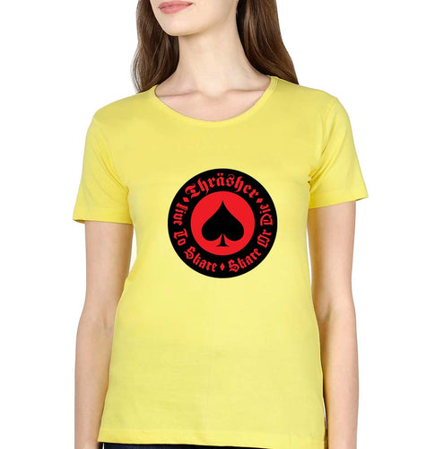Thrasher T-Shirt for Women-XS(32 Inches)-Yellow-Ektarfa.online