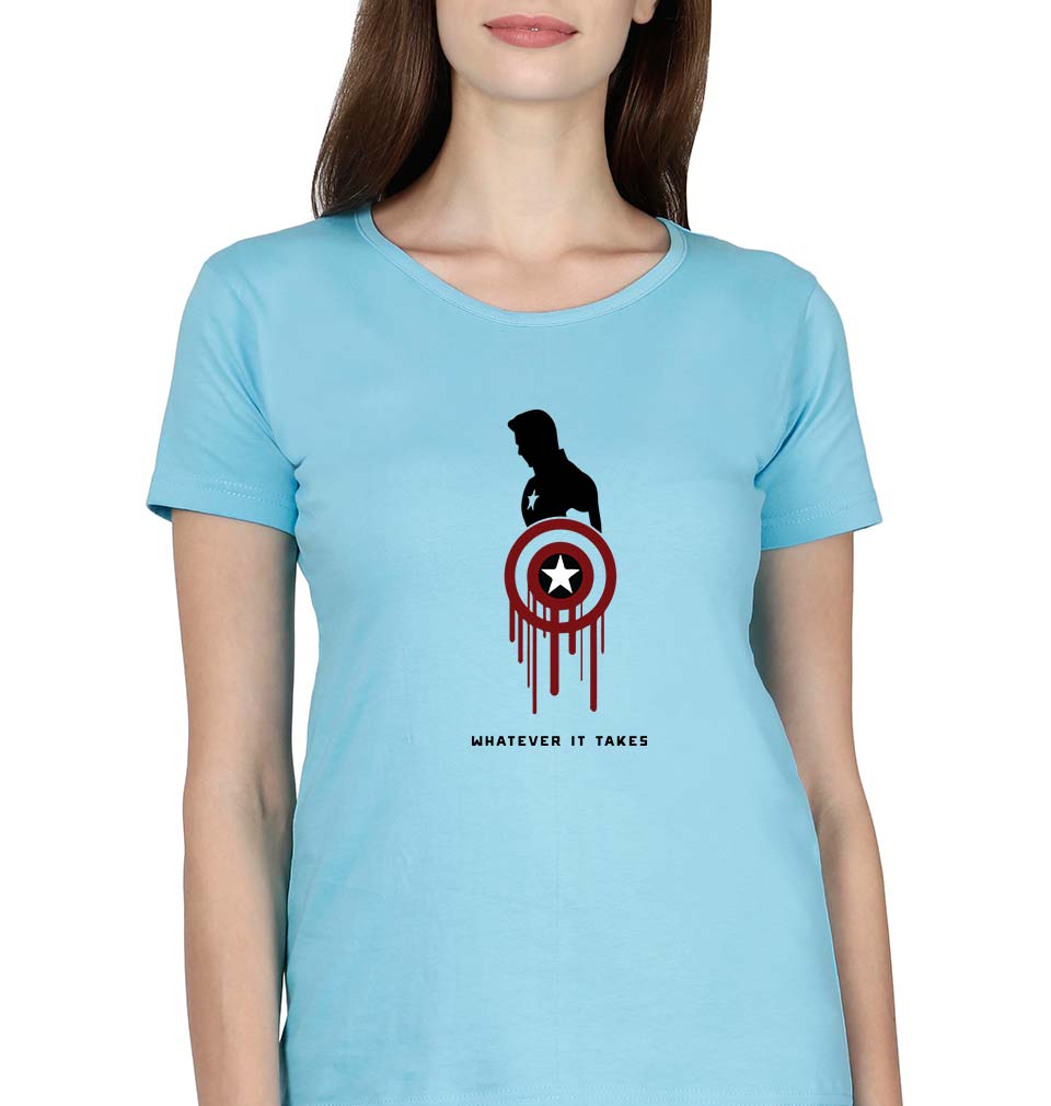 Captain America Superhero T-Shirt for Women-XS(32 Inches)-SkyBlue-Ektarfa.online