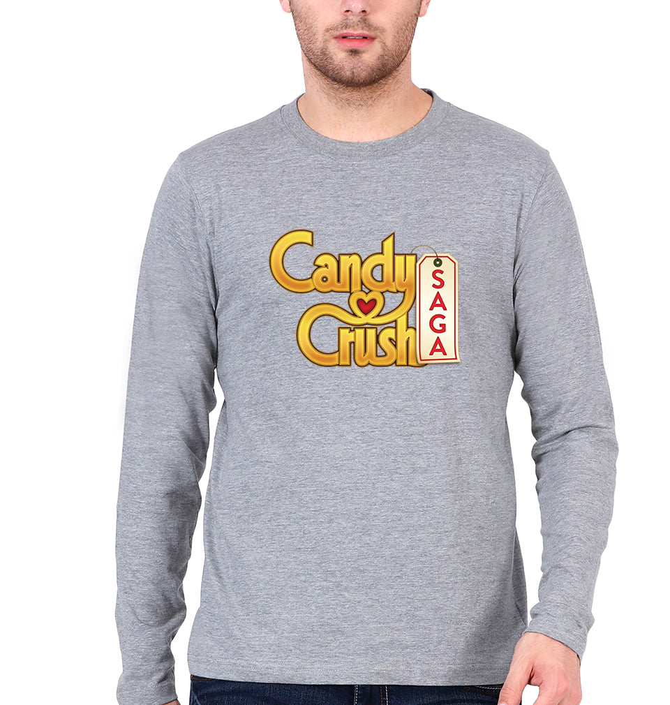 Candy Crush Full Sleeves T-Shirt for Men-S(38 Inches)-Grey Melange-Ektarfa.online