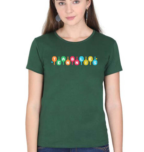 Table Tennis (TT) T-Shirt for Women-XS(32 Inches)-Dark Green-Ektarfa.online