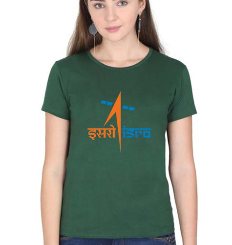 Isro T-Shirt for Women-XS(32 Inches)-Dark Green-Ektarfa.online