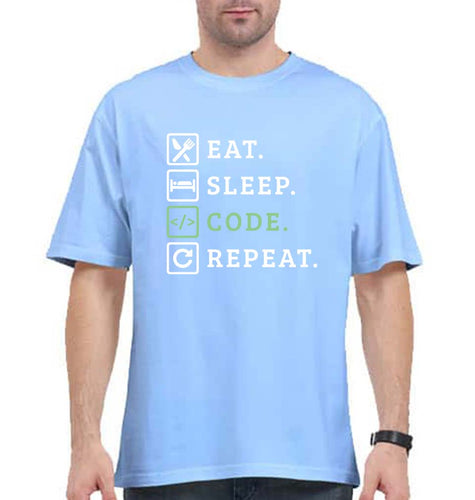 Eat Sleep Code Repeat Oversized T-Shirt for Men-Baby Blue-Ektarfa.online