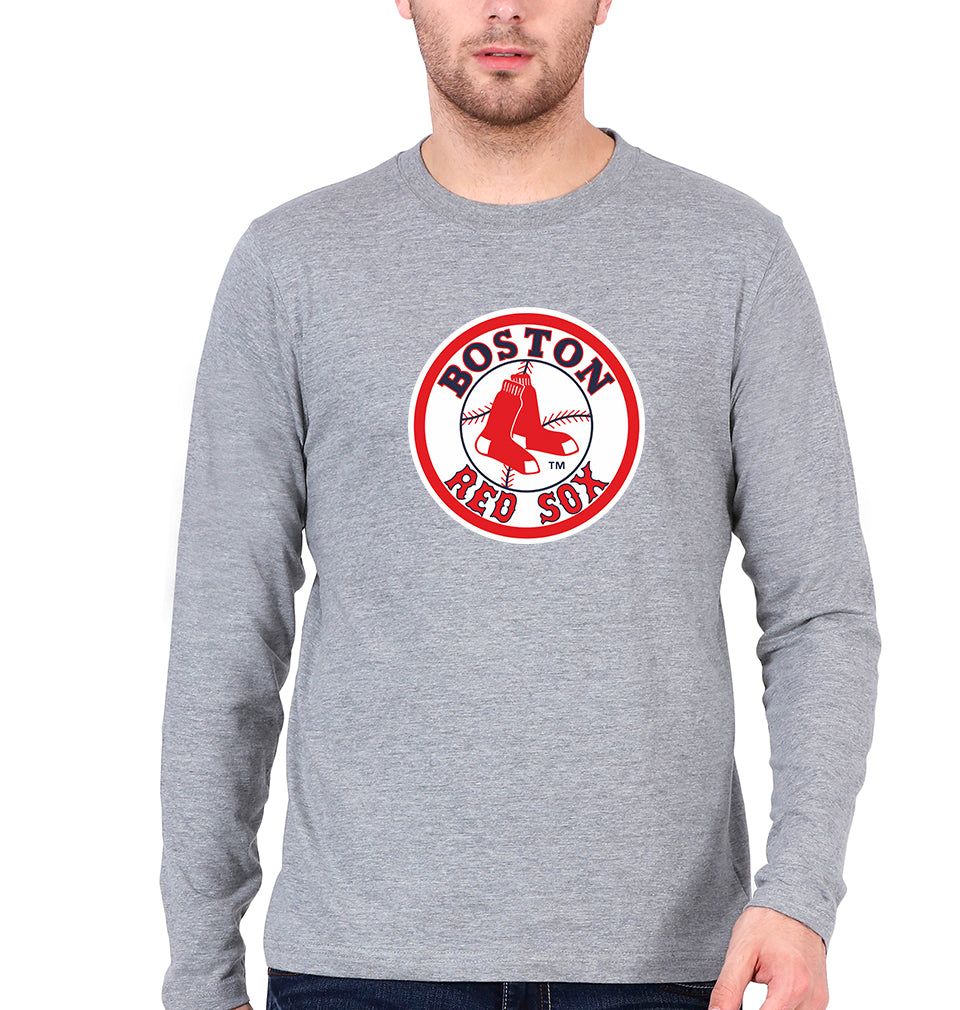 Boston Red Sox Baseball Full Sleeves T-Shirt for Men-Grey Melange-Ektarfa.online
