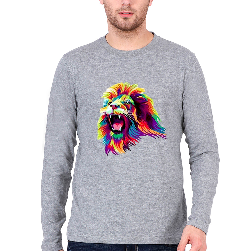 Lion Full Sleeves T-Shirt for Men-Grey Melange-Ektarfa.online