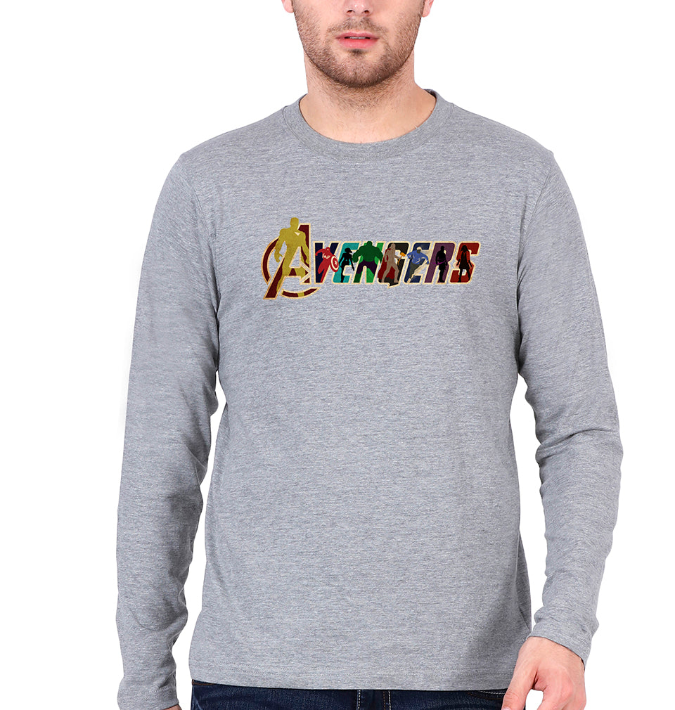 Avengers Full Sleeves T-Shirt for Men-S(38 Inches)-Grey Melange-Ektarfa.online